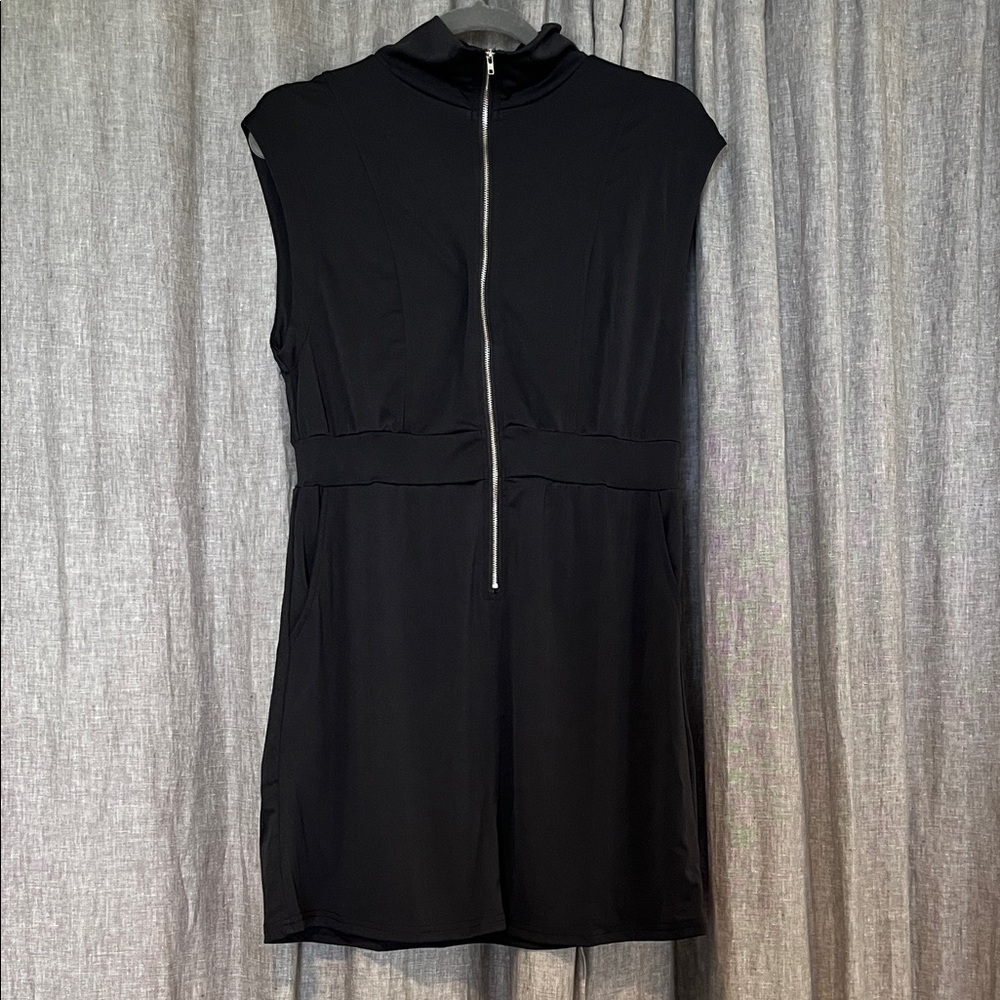 Black Sleeveless Dress with front zipper and waistband